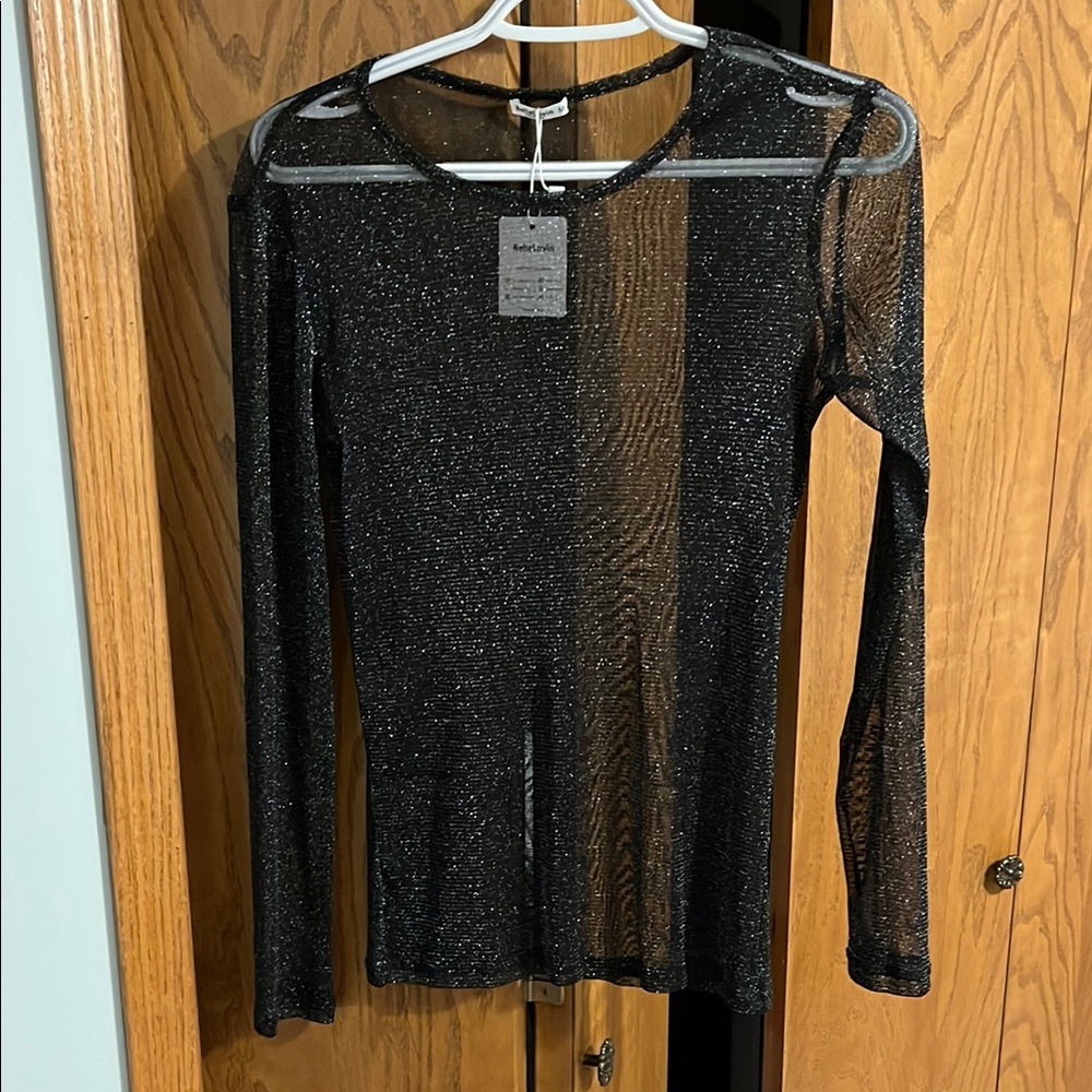 Express Glittery Black Sheer Blouse